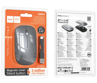 Ratón inalámbrico HOCO GM43, 1600DPI, BT / Wi-Fi, Gris