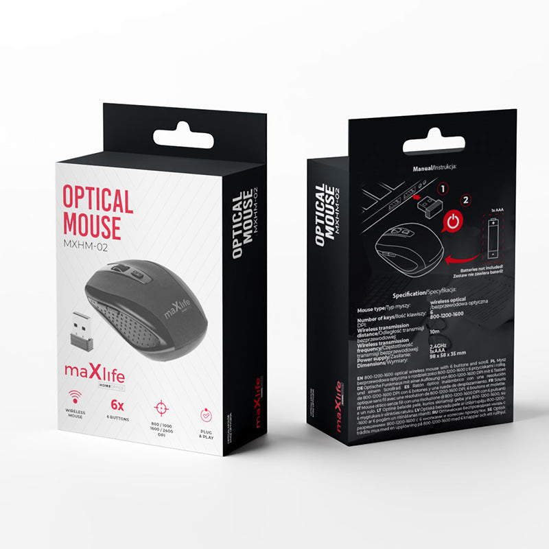 Ratón inalámbrico MaXlife MXHM-02, 1600DPI, Negro