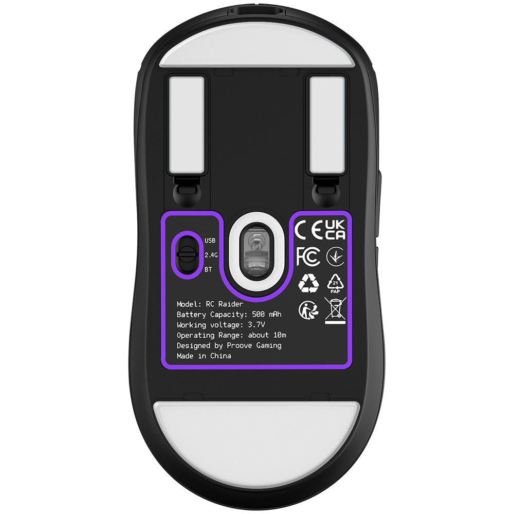 Mouse inalámbrico Proove RC Raider 8K, 800DPI - 32000DPI, BT / Wi-Fi / Cableado, Negro WMRR00122001