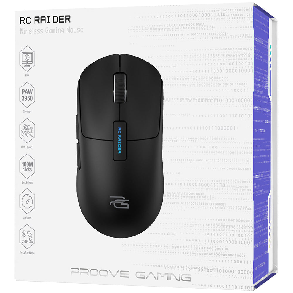 Mouse inalámbrico Proove RC Raider 8K, 800DPI - 32000DPI, BT / Wi-Fi / Cableado, Negro WMRR00122001