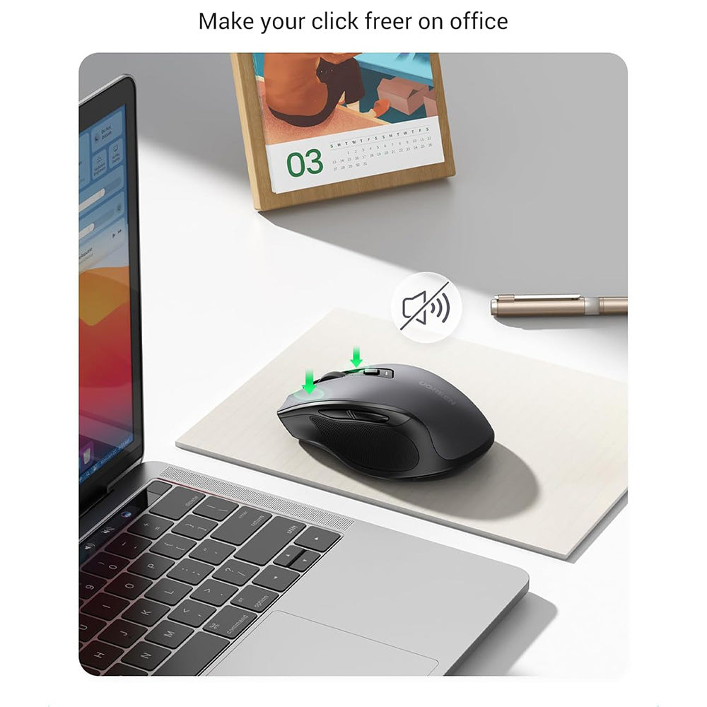 Mouse inalámbrico UGREEN MU006S (85082), 4000DPI, BT / Wi-Fi, Gris