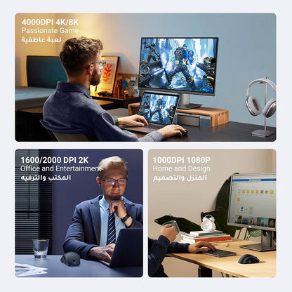 Ratón Inalámbrico UGREEN MU101, 4000DPI, BT / Wi-Fi, Negro