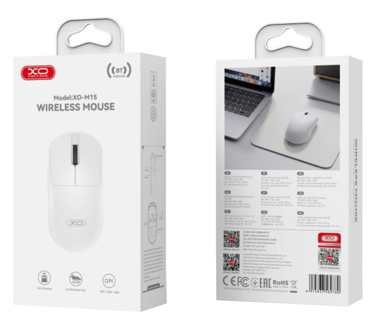 Ratón inalámbrico XO Design M15, 1600DPI, BT / Wi-Fi, Blanco