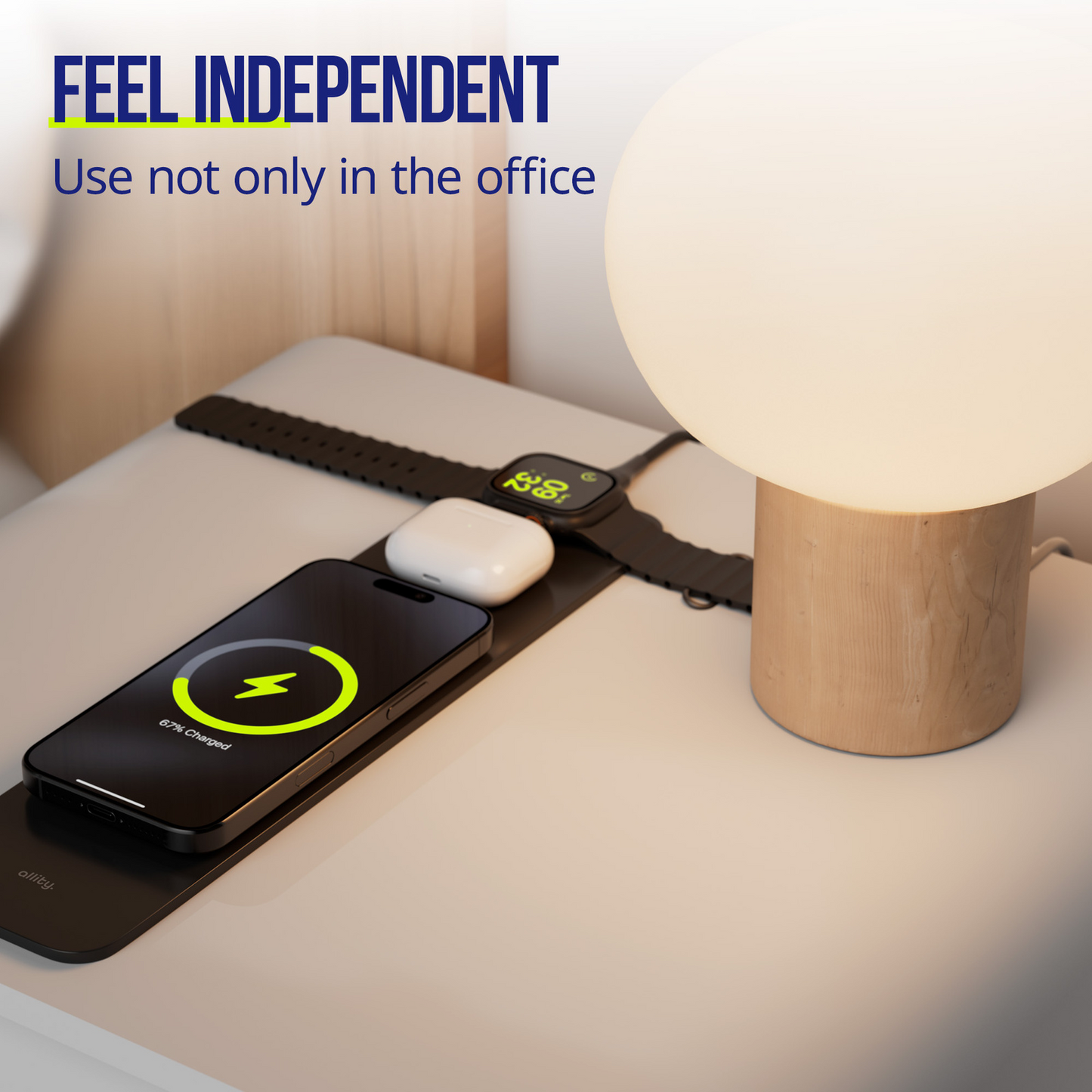 MousePad Allity. ALP-100 4en1 con Carga Inalámbrica para Teléfono / Reloj / Auriculares, Negro