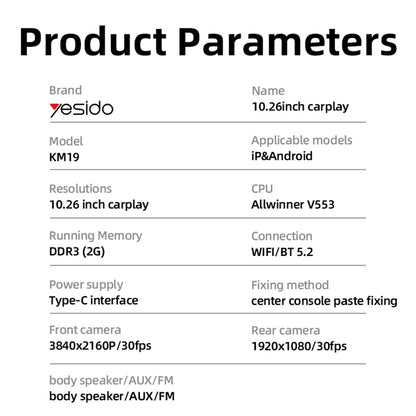 Navegación Auto Yesido KM19, Wi-Fi, 10.26 pulgadas