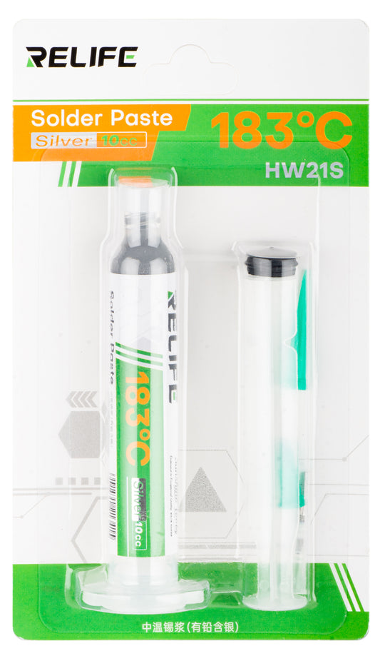 Pasta de Soldadura Relife HW21S, Tipo Jeringa, Punto de Fusión 183 Grados