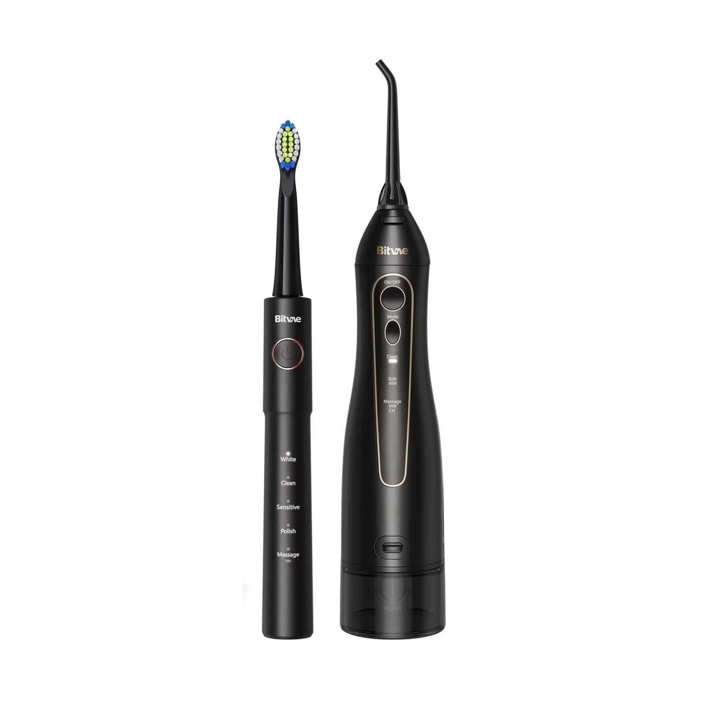 Cepillo de Dientes Eléctrico e Irrigador Bucal Bitvae E11 + F5020E, Negro
