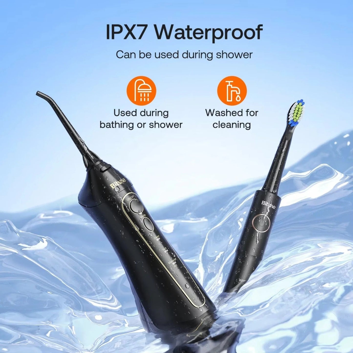 Cepillo de Dientes Eléctrico e Irrigador Bucal Bitvae E11 + F5020E, Negro