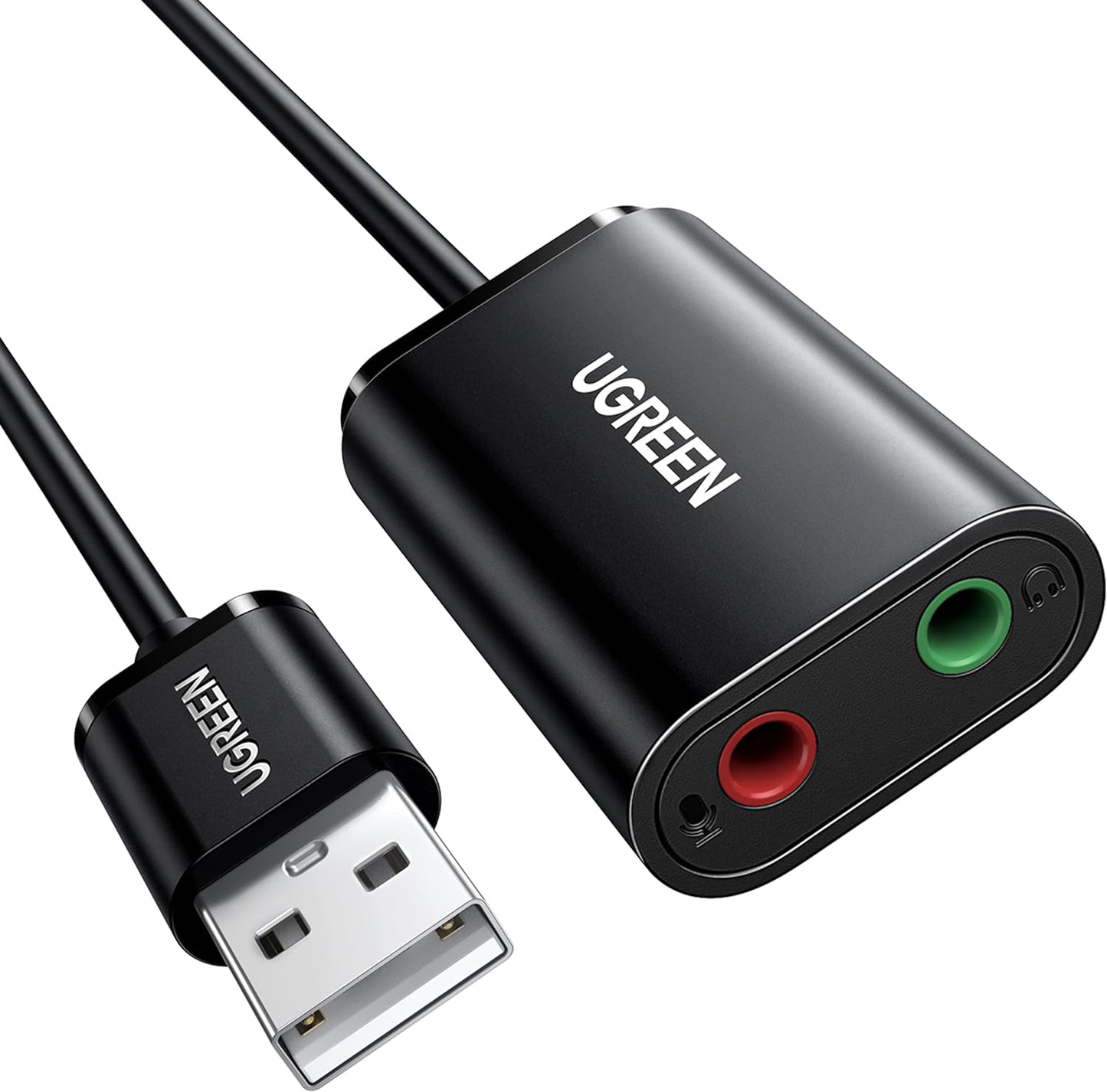 Tarjeta de sonido USB UGREEN US205, 2 x 3,5 mm jack, Negro 