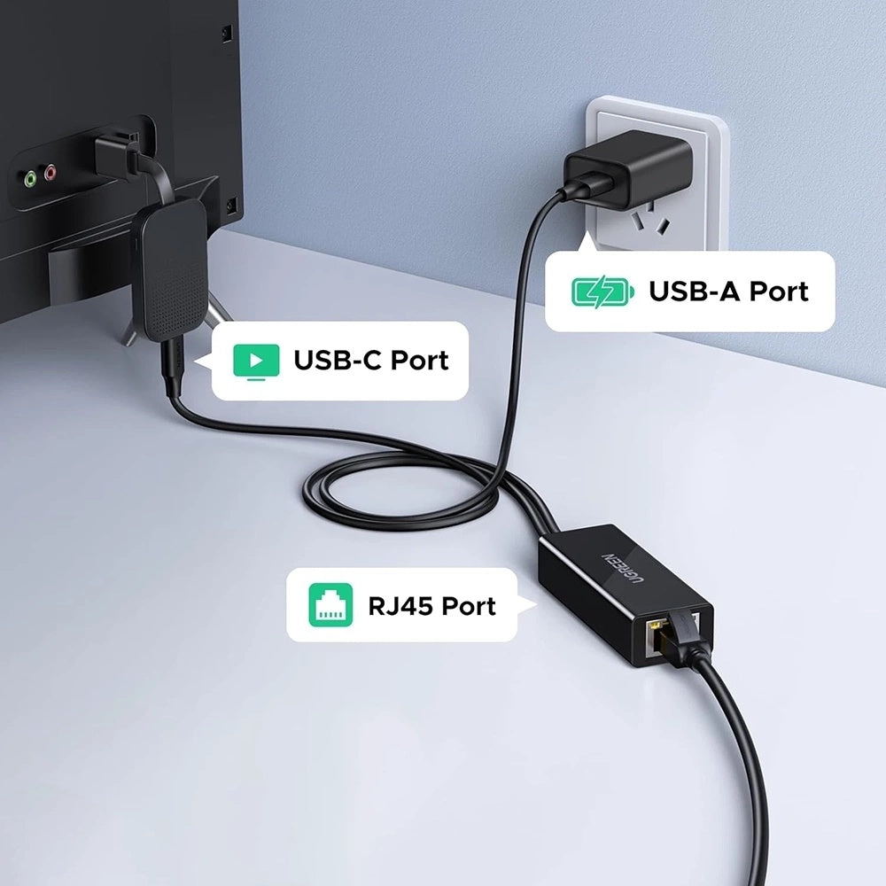 Placa de Red UGREEN CR110 (75535), RJ45, USB / USB-C, Negro