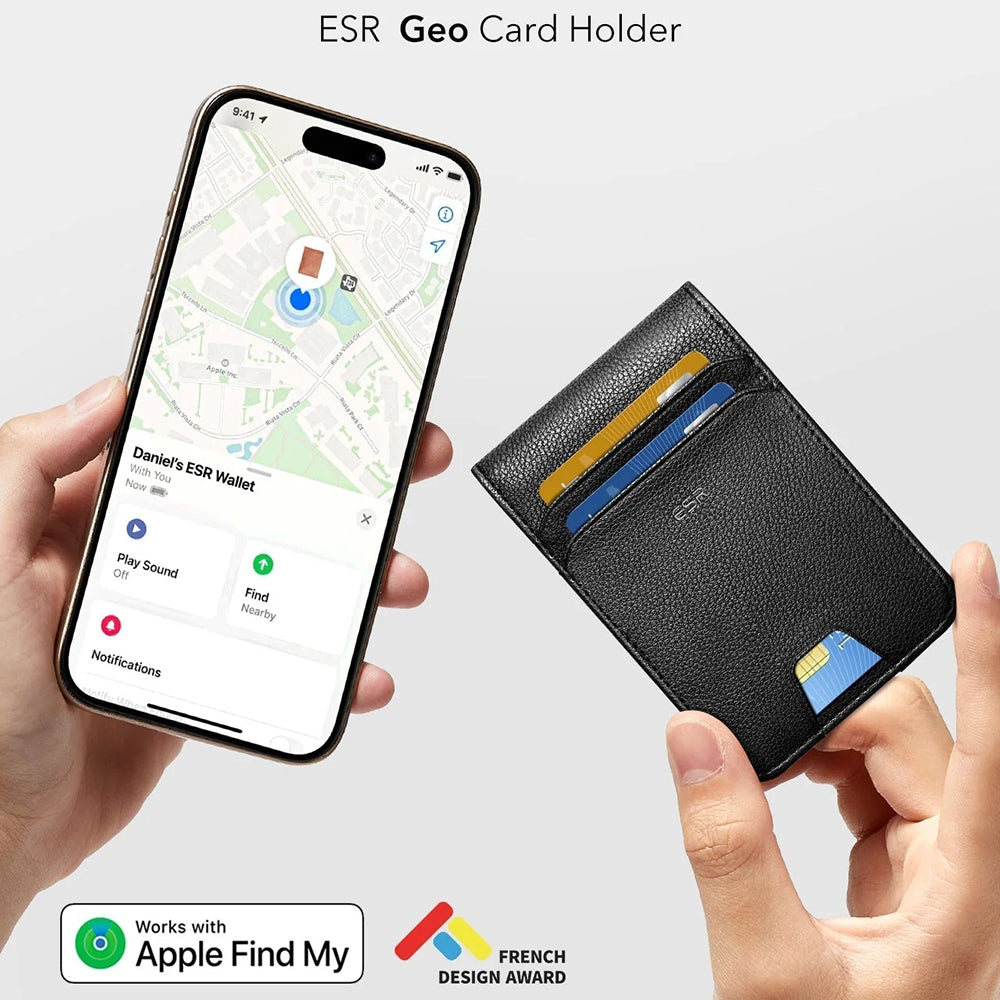 ESR Classic Geo Carbon Wallet with Find My function and RFID Protection, Black