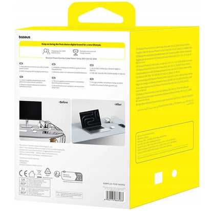 Regleta Baseus PowerCombo 7in1, 20W, 3A, 3 x USB-A - 1 x USB-C - 3 x Schuko, Blanca E00066401213-00
