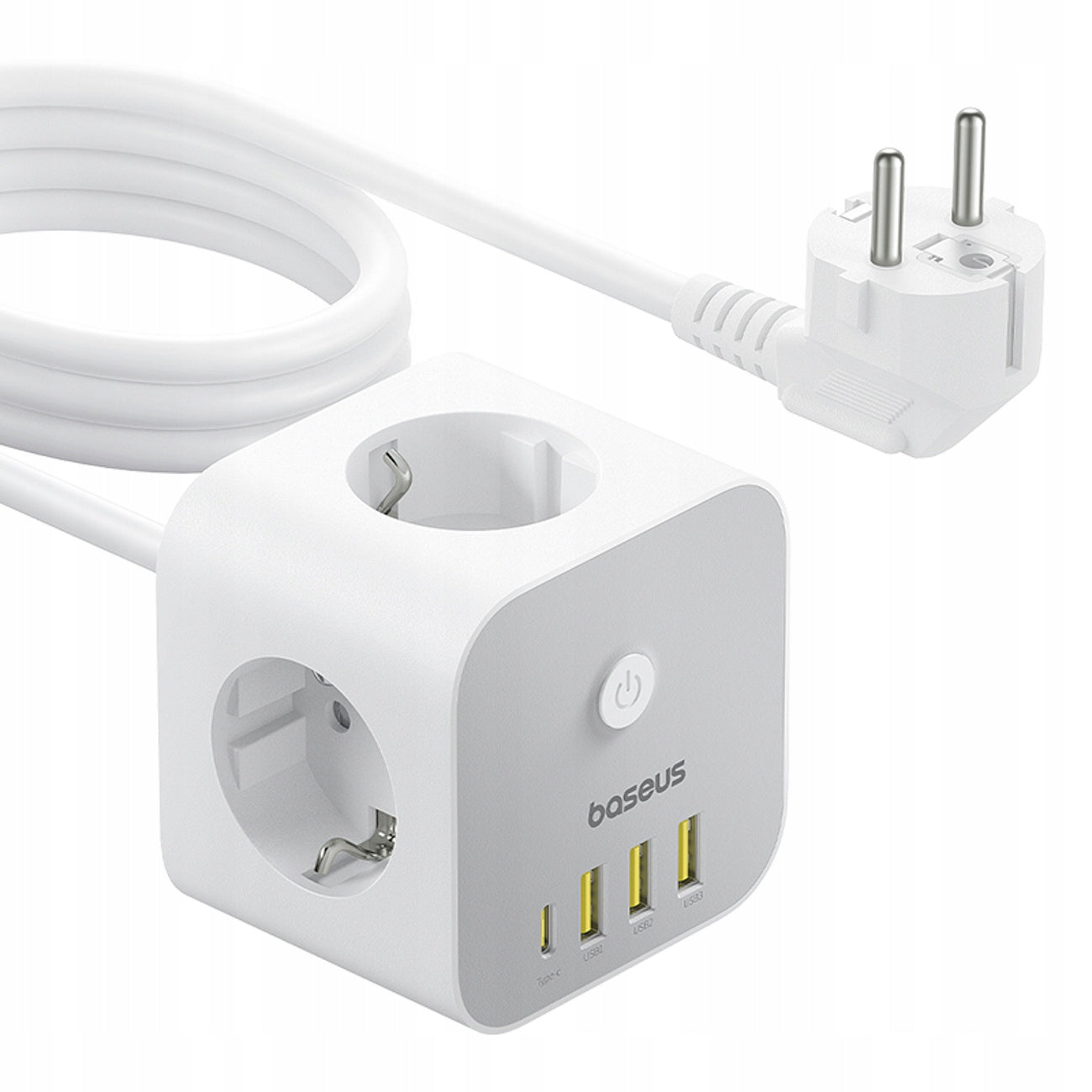 Regleta Baseus PowerCombo 7in1, 20W, 3A, 3 x USB-A - 1 x USB-C - 3 x Schuko, Blanca E00066401213-00