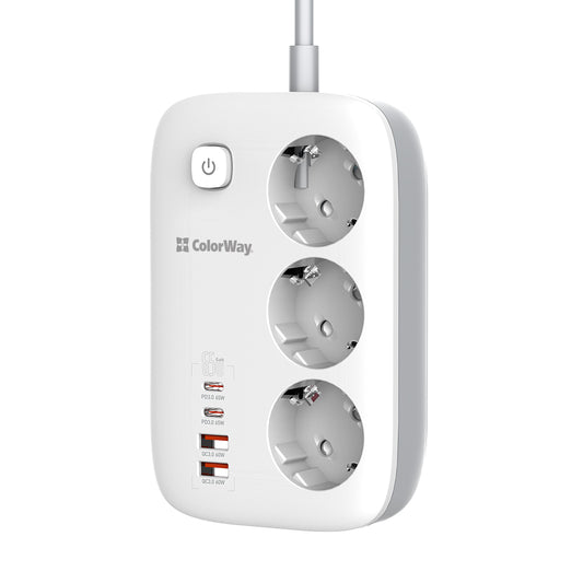 Regleta ColorWay, 3 x Schuko, Blanca
