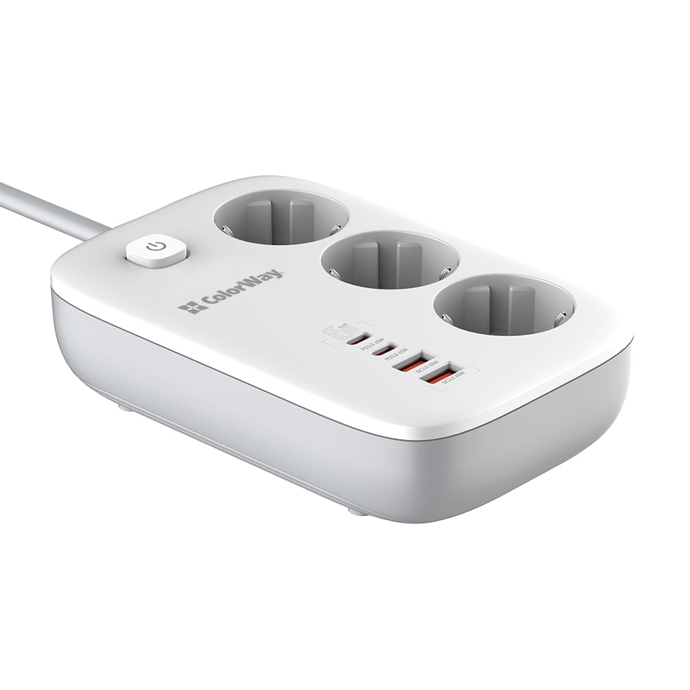 Regleta ColorWay, 3 x Schuko, Blanca