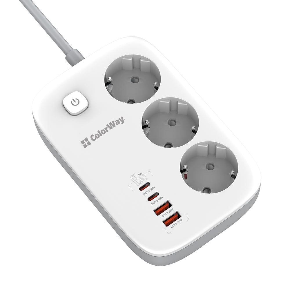 Regleta ColorWay, 3 x Schuko, Blanca