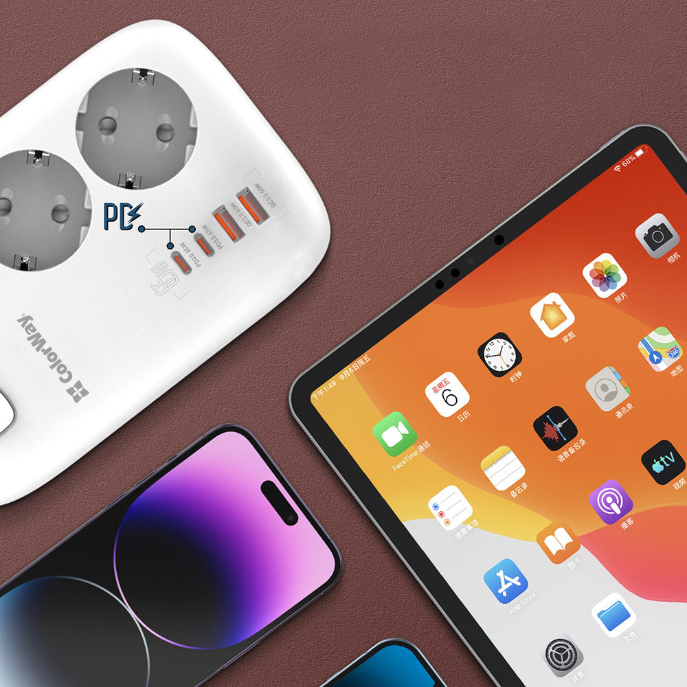 Regleta ColorWay, 3 x Schuko, Blanca