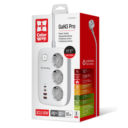 Regleta ColorWay, 3 x Schuko, Blanca