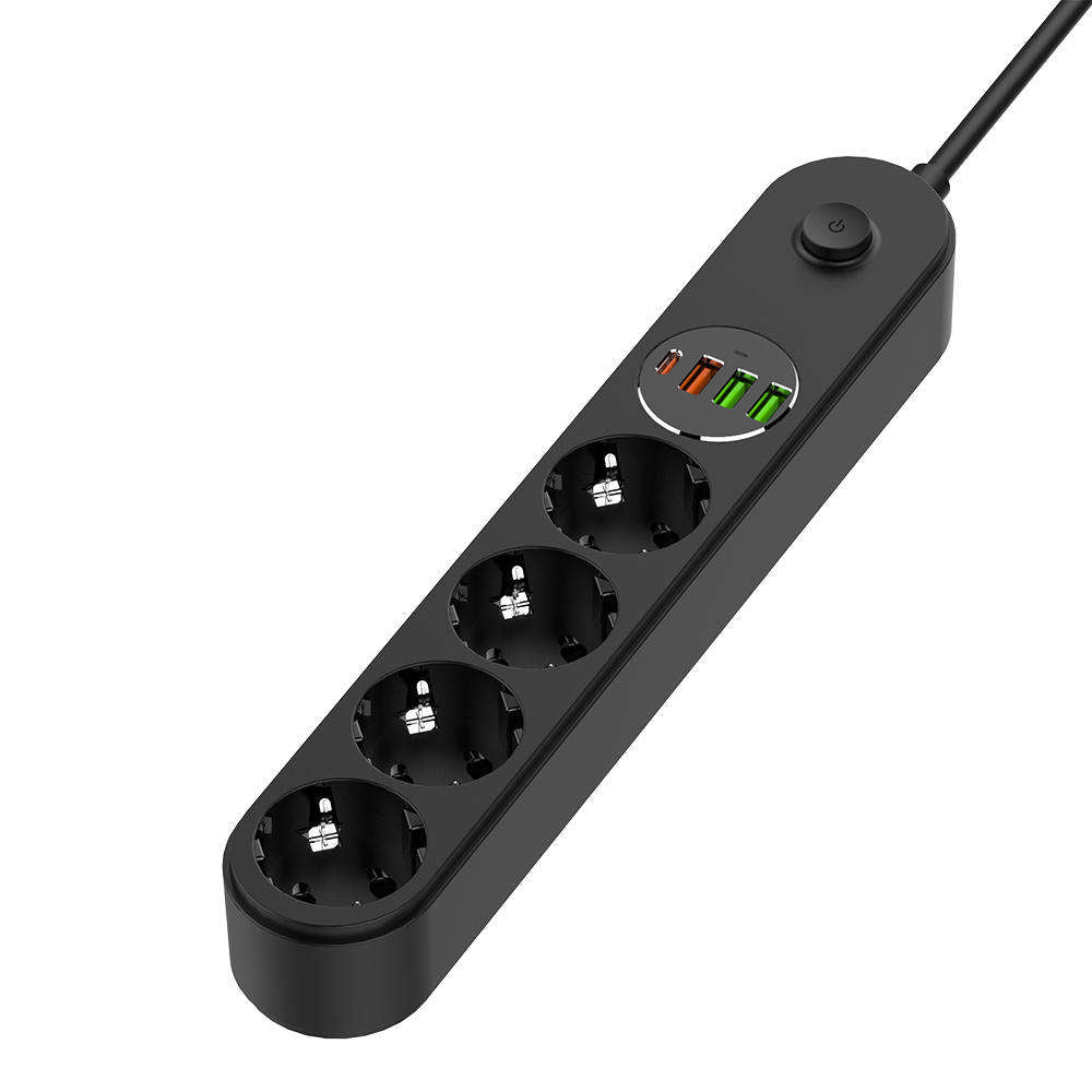 Regleta ColorWay, 4 x Schuko, Negra