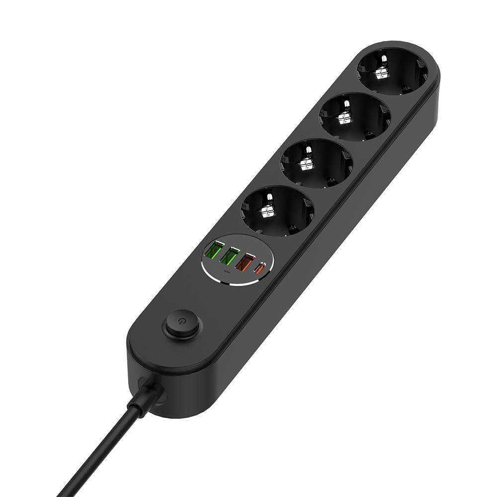 Regleta ColorWay, 4 x Schuko, Negra