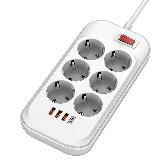 Regleta ColorWay, 6 x Schuko, Blanca