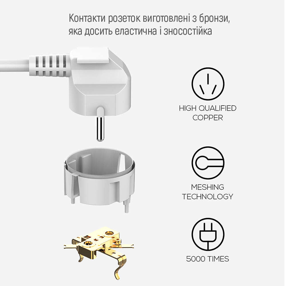 Regleta ColorWay, 6 x Schuko, Blanca