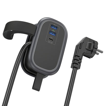 Cargador de red HOCO NS6, 2 x USB-A - 1 x USB-C - 1 x Schuko, Negro