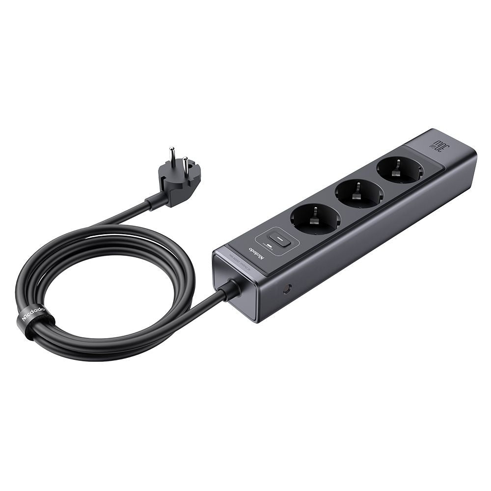 Extensión McDodo CH-0620, 3 x Schuko - 1 x USB-A - 2 x USB-C, Negro
