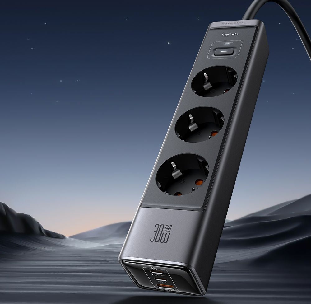 Extensión McDodo CH-0620, 3 x Schuko - 1 x USB-A - 2 x USB-C, Negro