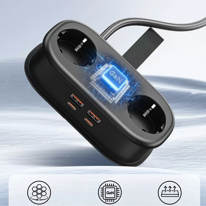 Extensión Orico AP3, 2 x Schuko - 2 x USB-A - 2 x USB-C, Negro