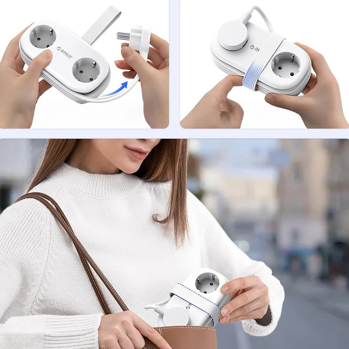 Extensión Orico AP3, 2 x Schuko - 2 x USB-A - 2 x USB-C, Blanco