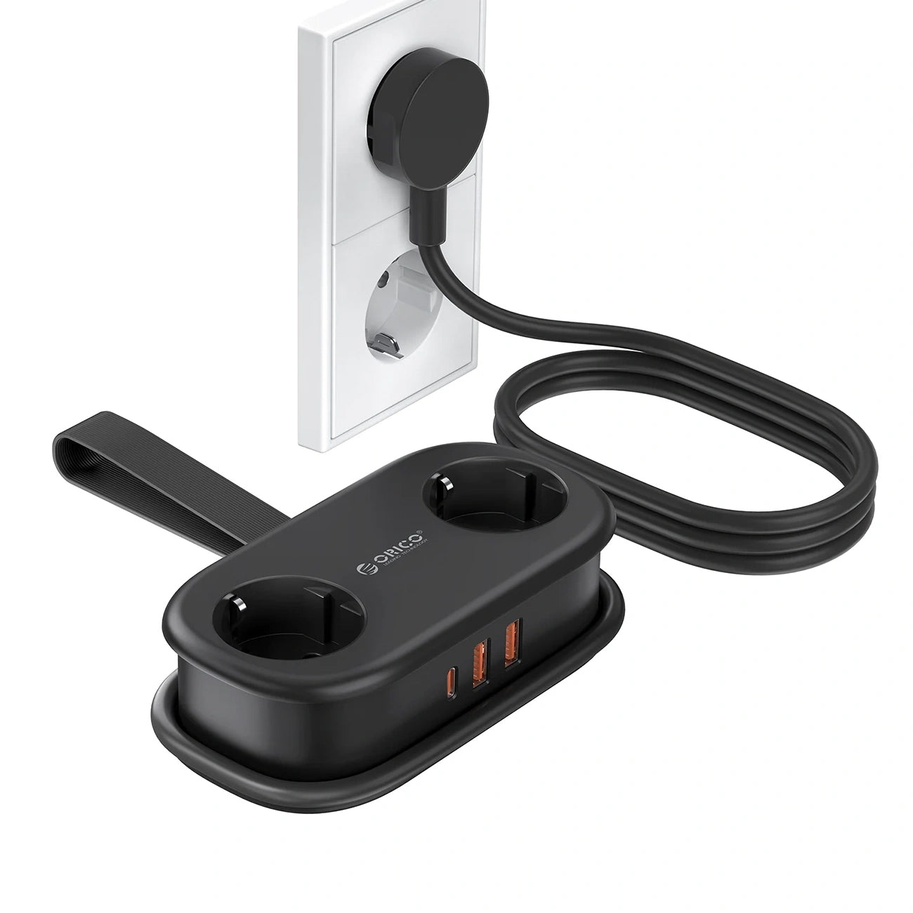 Extensión Orico APP, 2 x Schuko - 2 x USB-A - 1 x USB-C, Negro