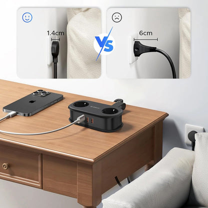 Extensión Orico APP, 2 x Schuko - 2 x USB-A - 1 x USB-C, Negro