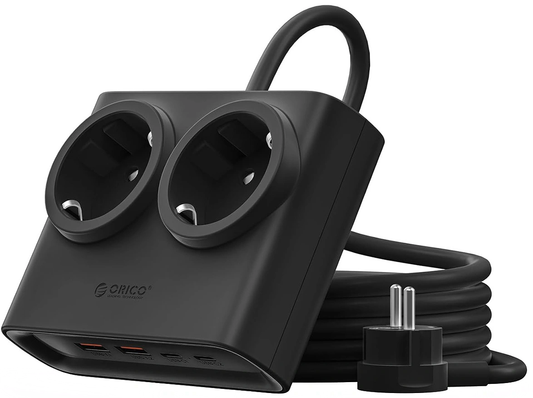 Extensión Orico PDC25, 2 x Schuko - 2 x USB-A - 2 x USB-C, Negro