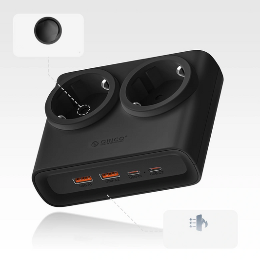 Extensión Orico PDC25, 2 x Schuko - 2 x USB-A - 2 x USB-C, Negro