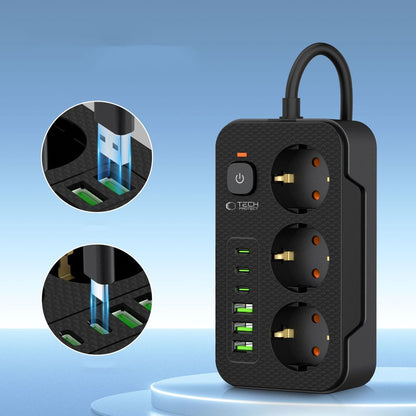 Regleta Tech-Protect PC3X6, 3 x Schuko, Negra