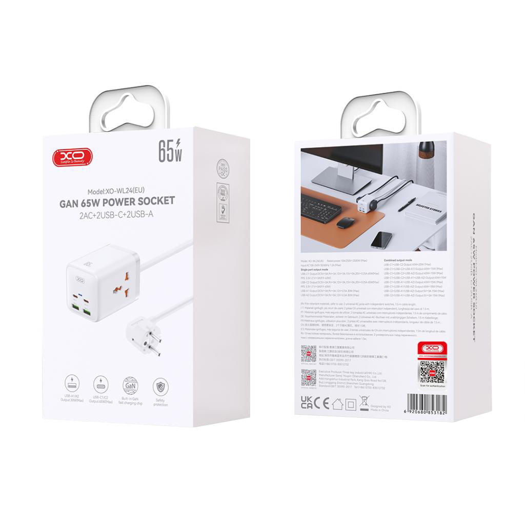 Regleta XO Design WL24, 2 x Enchufe, Blanco