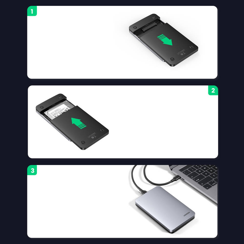 Rack UGREEN CM300 para HDD / SSD SATA 2.5inch, USB 3.1, Gris 