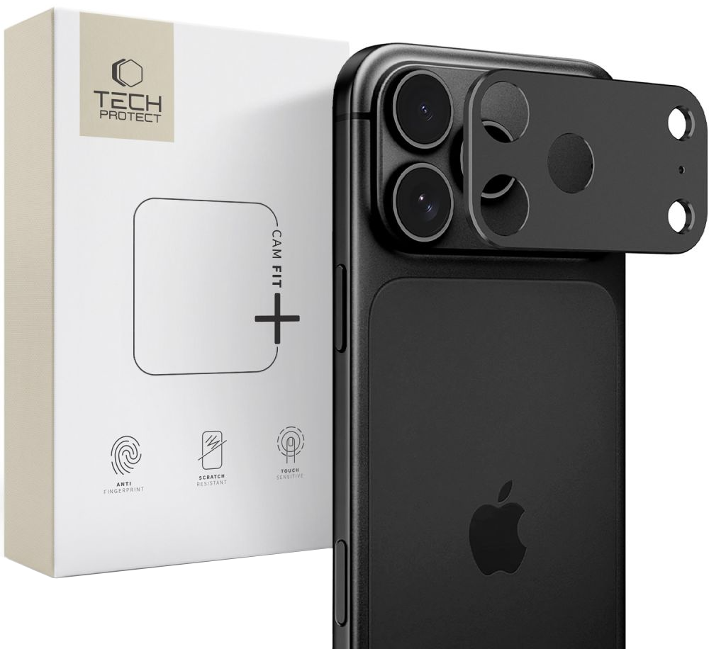 Marco de protección para cámara trasera Tech-Protect Camalloy Fit+ para Apple iPhone 18 Pro Max, Aluminio, Negro