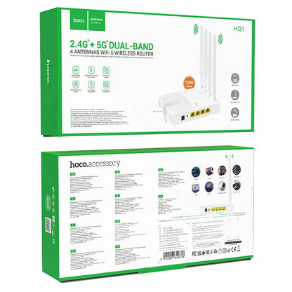Router Wireless HOCO HI31, Banda Dual, Wi-Fi 5, Blanco