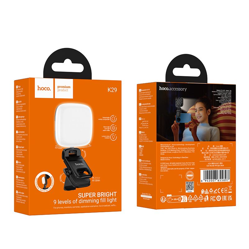 Selfie Light HOCO K29, Universal, Negro