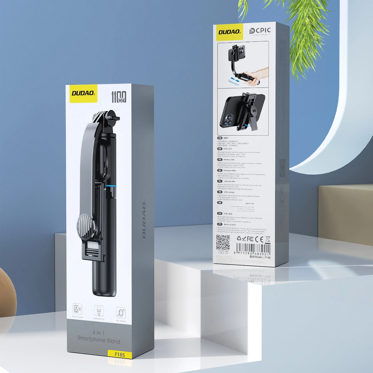 Selfie Stick Bluetooth Dudao F18S 4en1, Universal, Negro