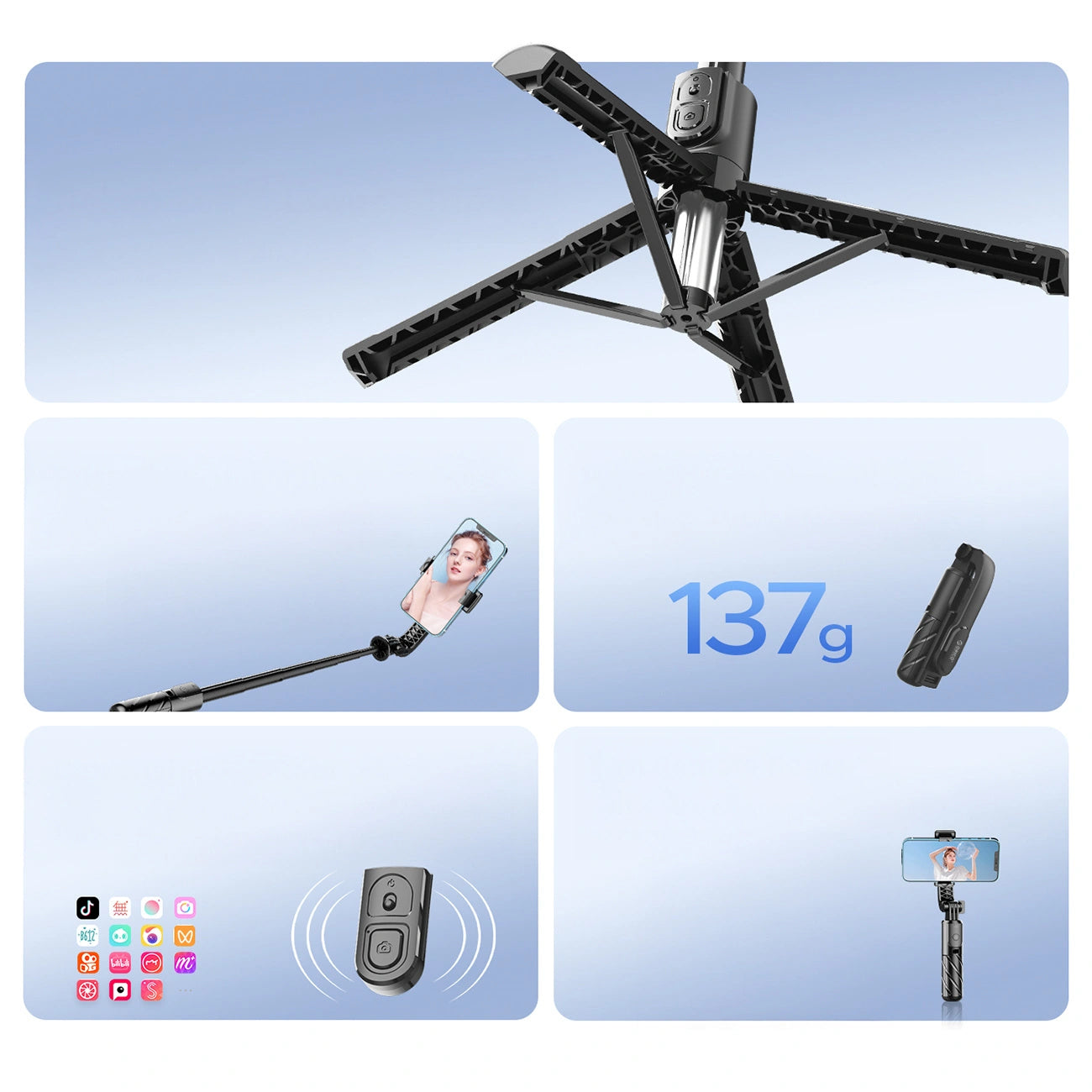 Selfie Stick Bluetooth Orico SPV100, Universal, Negro