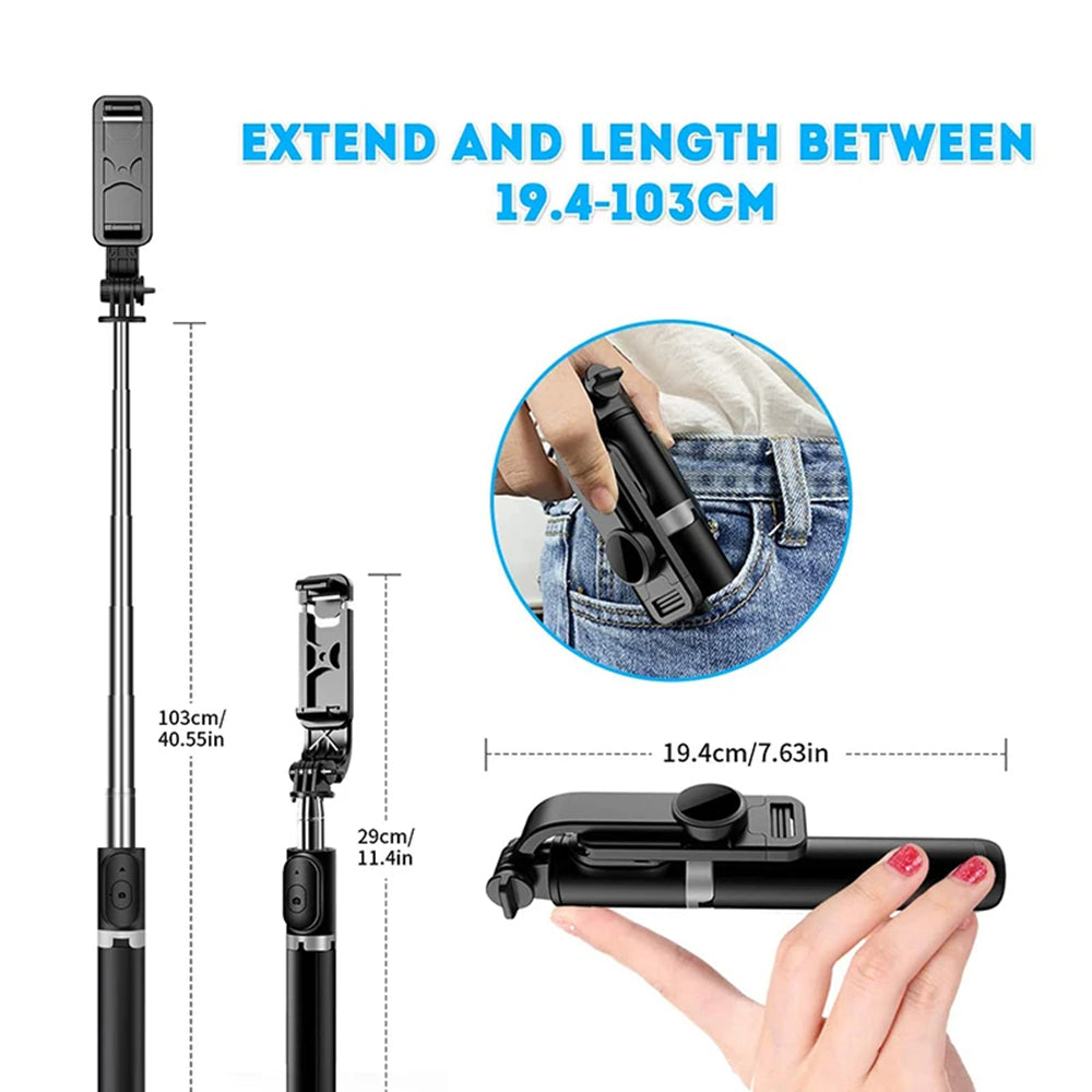 Selfie Stick Bluetooth Techsuit Q02, Universal, Negro