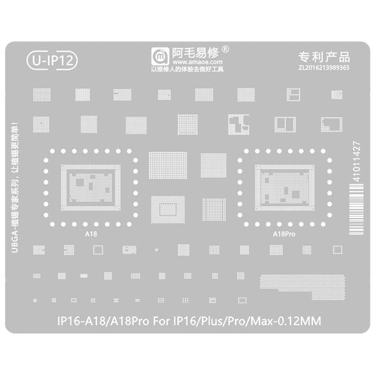 Malla BGA Amaoe U-IP12 para Apple iPhone 16 Series, CPU / Baseband / IC