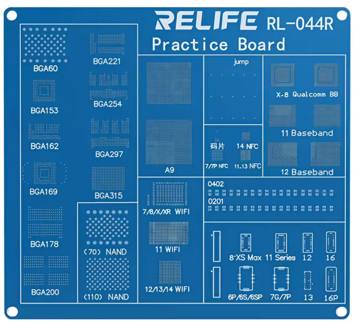 Placa de práctica de trabajo BGA Relife RL-044R para la serie Apple iPhone.