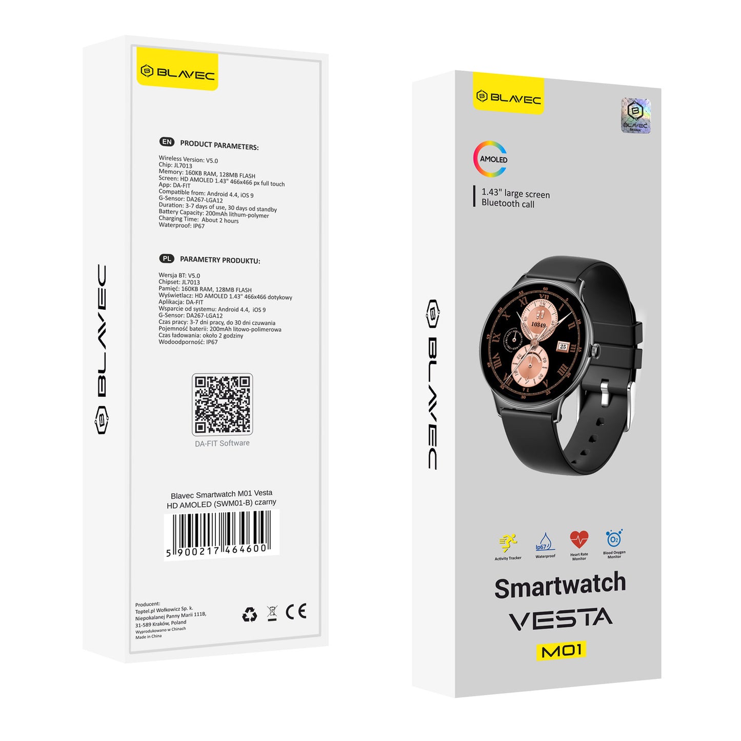 Smartwatch Blavec M01 Vesta Call, Negro
