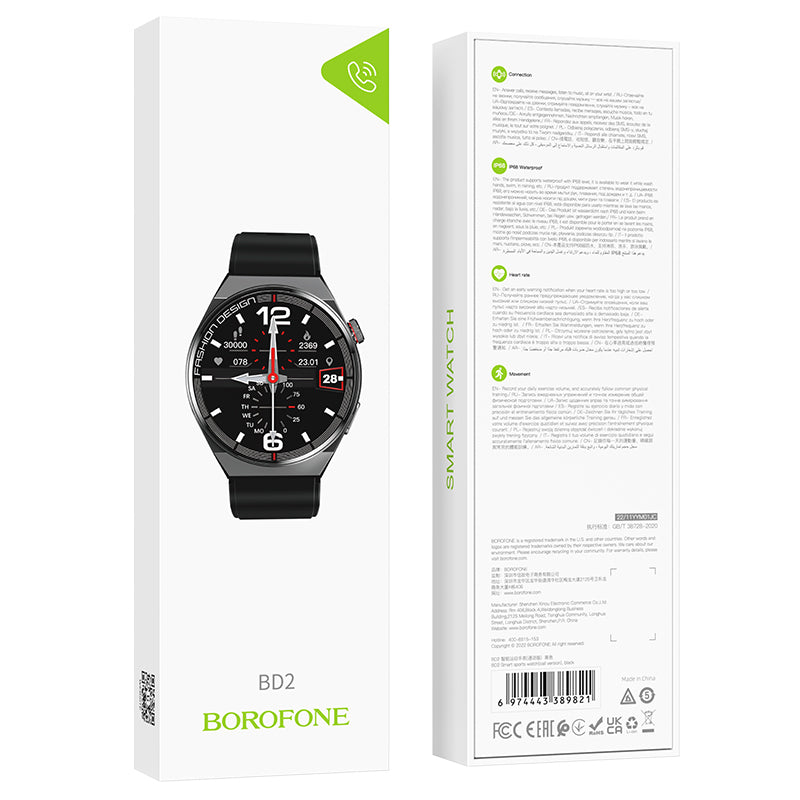 Borofone BD2 smartwatch, Negro 