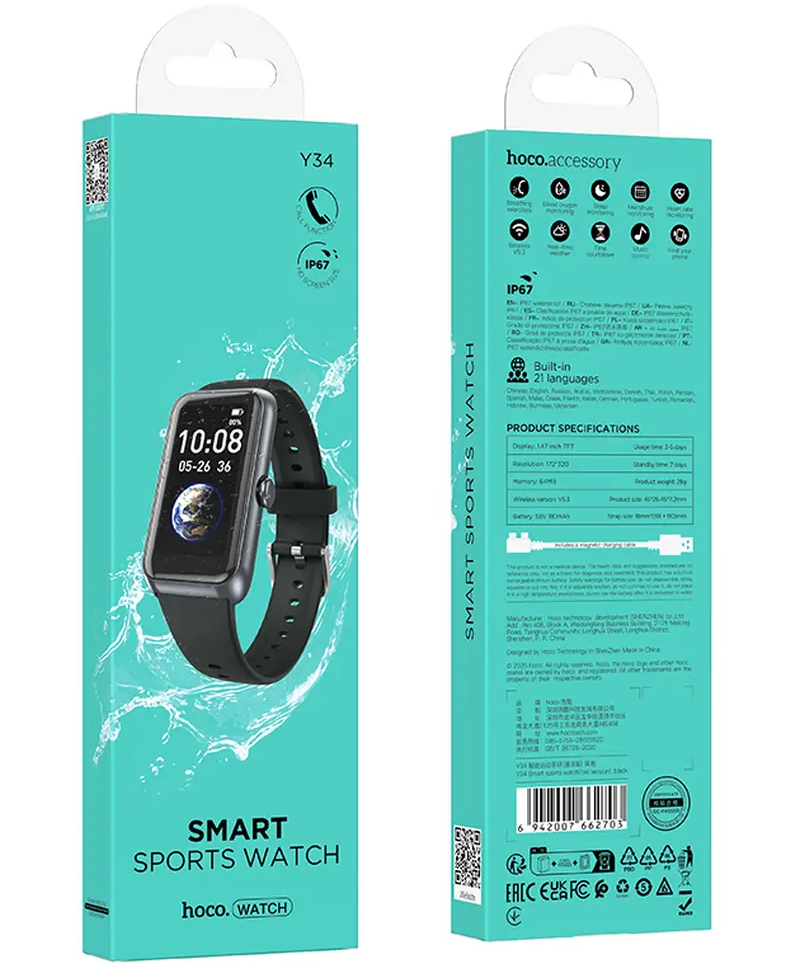 Smartwatch HOCO Y34 Call, Negro