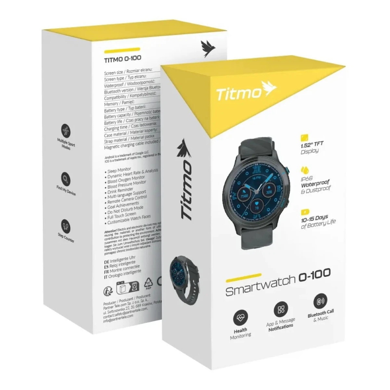 Smartwatch Titmo O-100 Call, Negro
